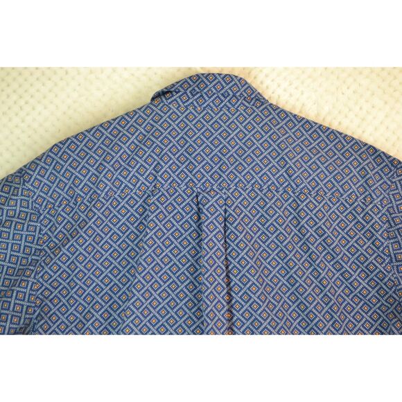 Cinch Men's Large Blue Orange Diamond Pattern Short Sleeve Button Down Shirt - Picture 7 of 13